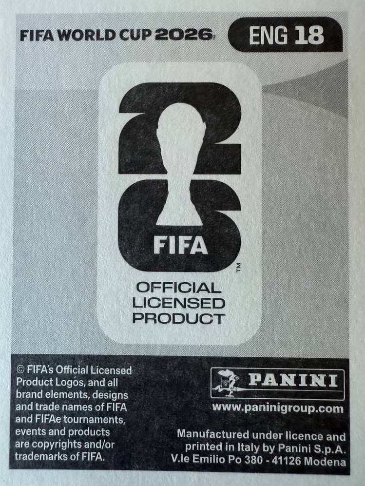 Harry Kane — Panini FIFA World Cup 2026 ENG 18 back