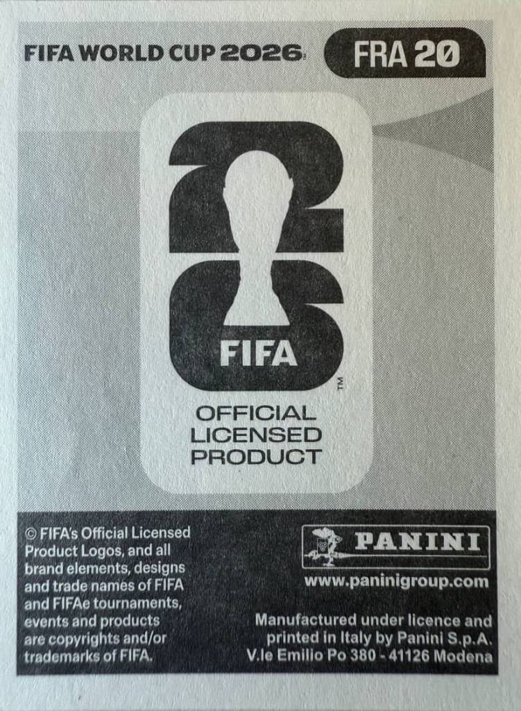 Kylian Mbappé — Panini FIFA World Cup 2026 FRA 20 back